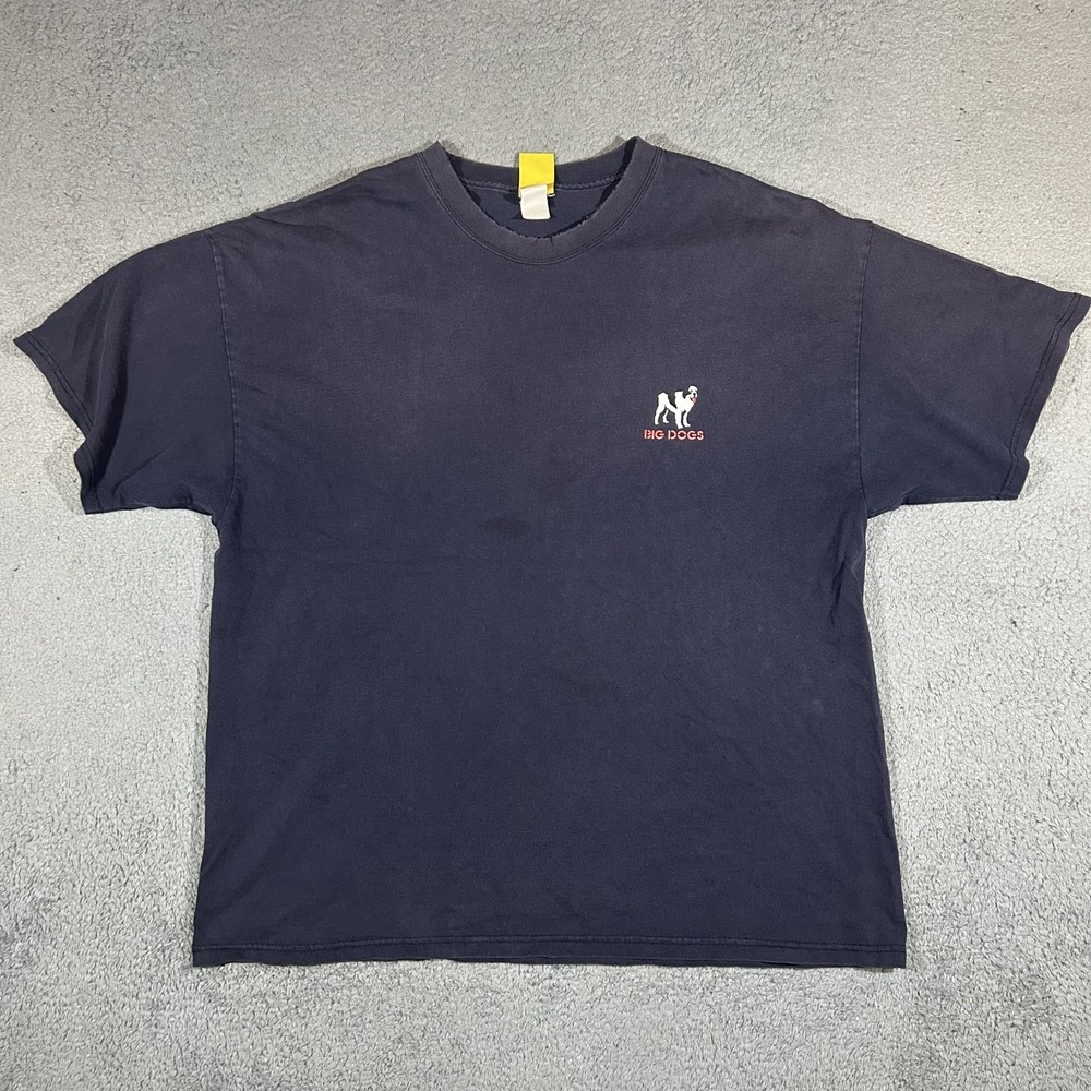 Vintage Big Dogs T Shirt Mens Size 2XL Navy Blue Graphic Print Crew Neck #3868
